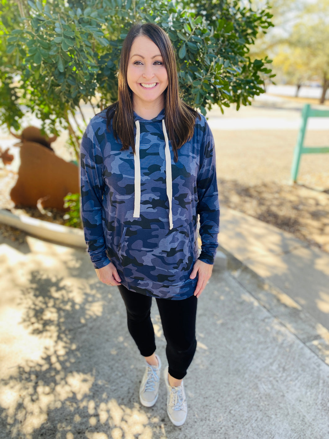 Navy Camouflage Hoodie with Front Pocket