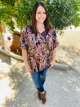 Load image into Gallery viewer, Navy &amp; Peach Floral Top
