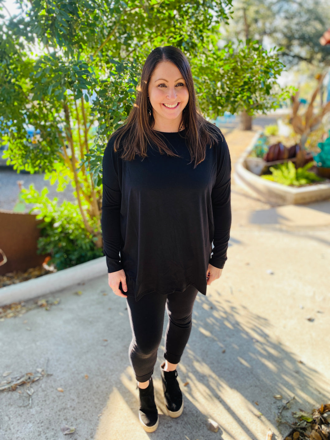 Black Oversized Basic Long Sleeve Top