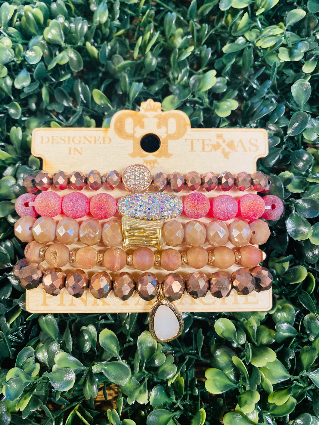 Metallic Rose Gold 5 Strand Stretch Bracelet