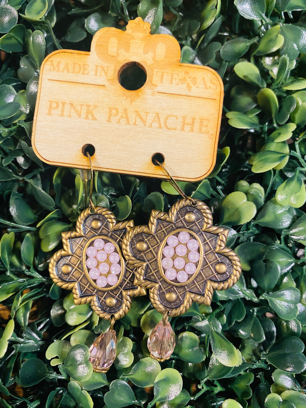 Bronze Mission Window Rose Crystal Earrings