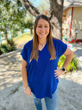 Load image into Gallery viewer, Basic Everyday V Neck Royal Blue Blouse
