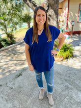 Load image into Gallery viewer, Basic Everyday V Neck Royal Blue Blouse
