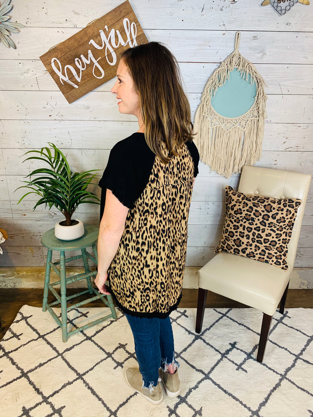 Ruffle Sleeve Animal Print Top