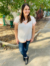 Load image into Gallery viewer, Ivory Embroidered V Neck Top
