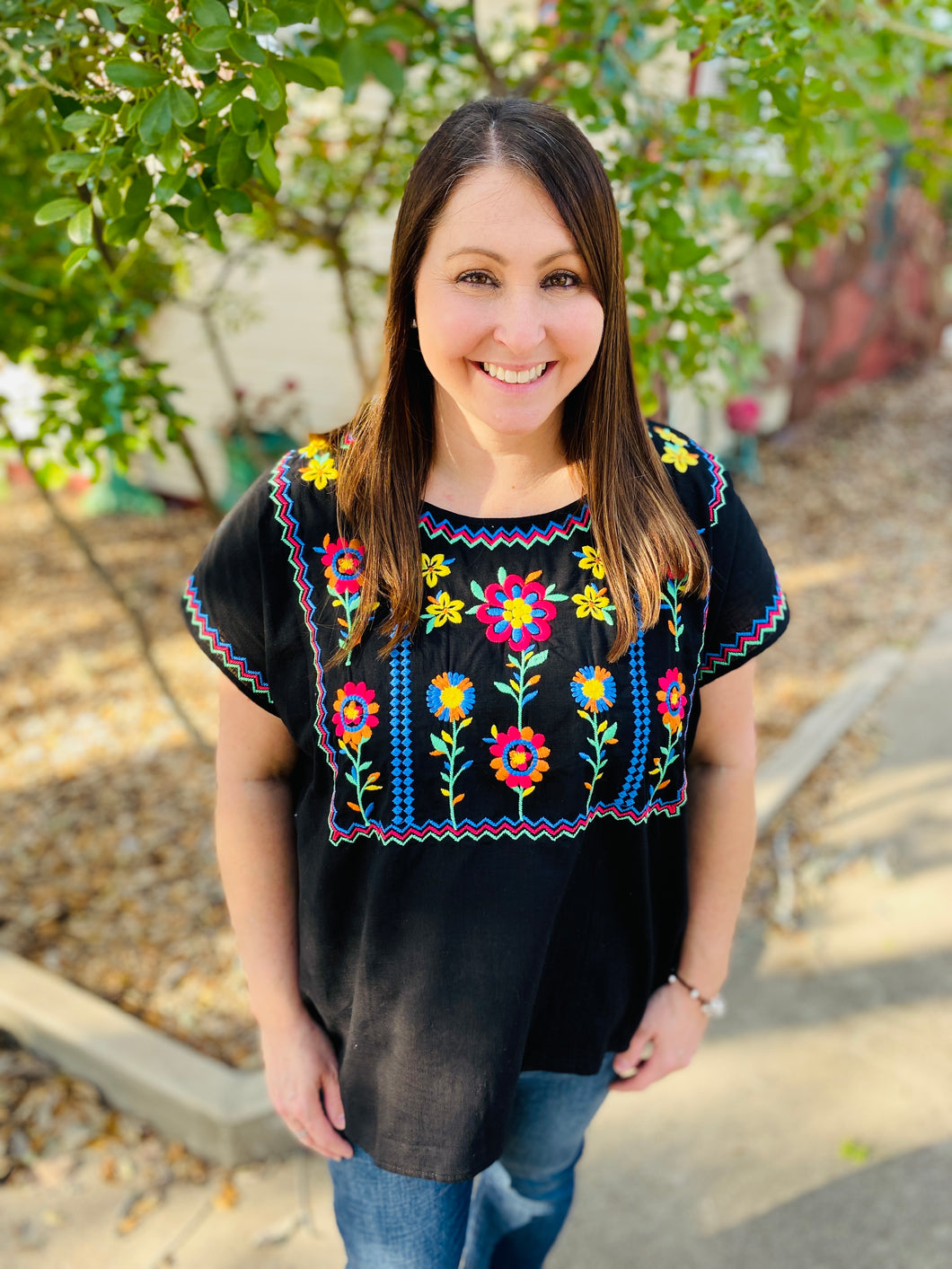 Colorful Embroidered Flower Top