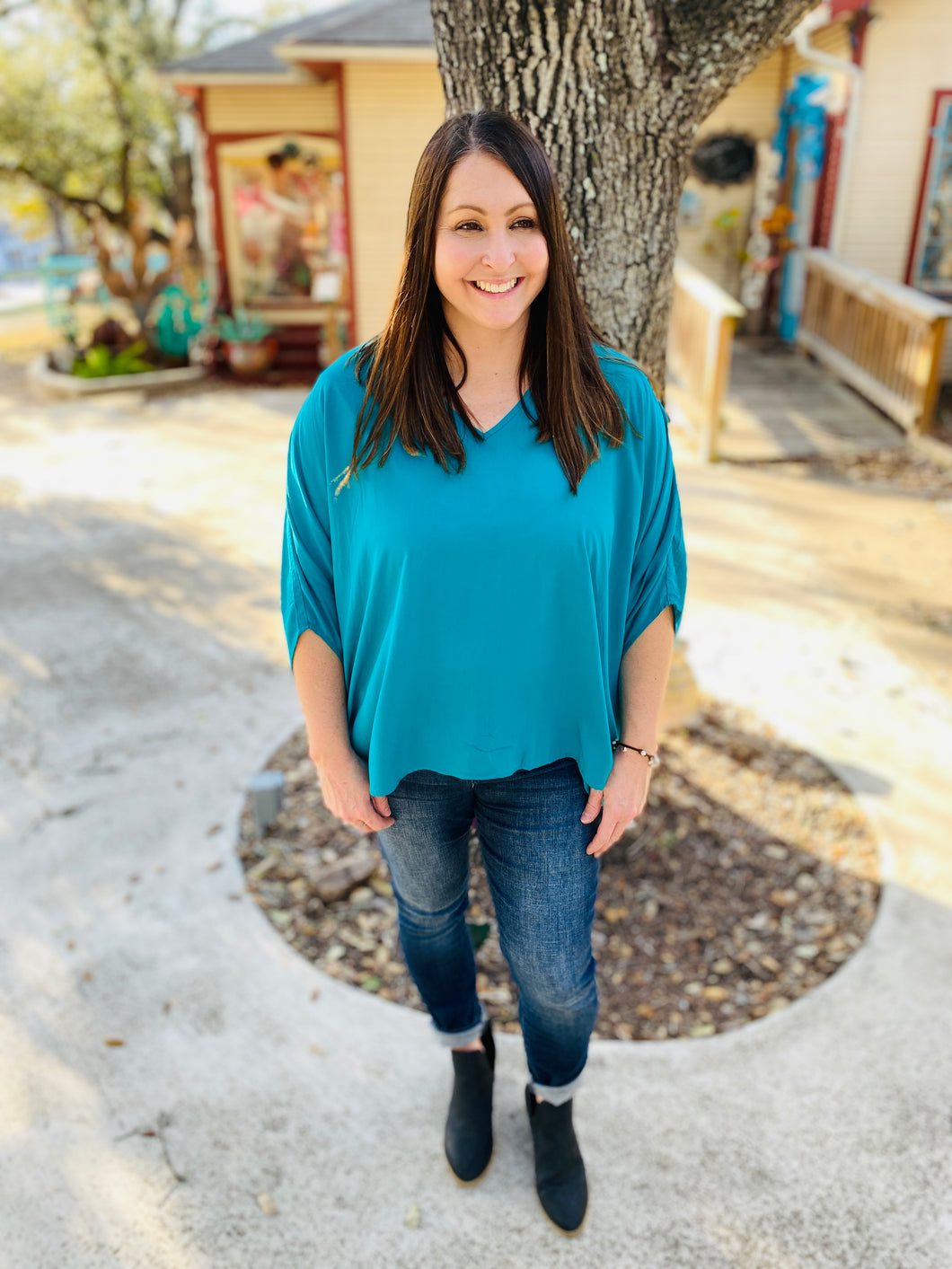 Poncho Style Teal Top