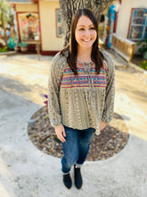 Load image into Gallery viewer, Olive Embroidered Aztec Top
