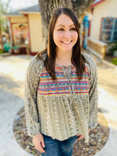 Load image into Gallery viewer, Olive Embroidered Aztec Top
