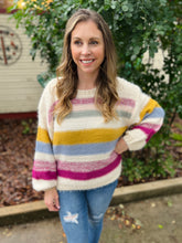 Load image into Gallery viewer, Fuzzy Crew Neck Stripe Sweater
