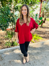 Load image into Gallery viewer, Currant Red V Neck Smocked Sleeved Blouse
