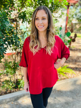 Load image into Gallery viewer, Currant Red V Neck Smocked Sleeved Blouse
