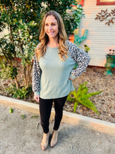 Load image into Gallery viewer, Dusty Sage Cheetah Waffle Top
