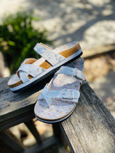 Load image into Gallery viewer, Tan Lines White Metallic Sandals
