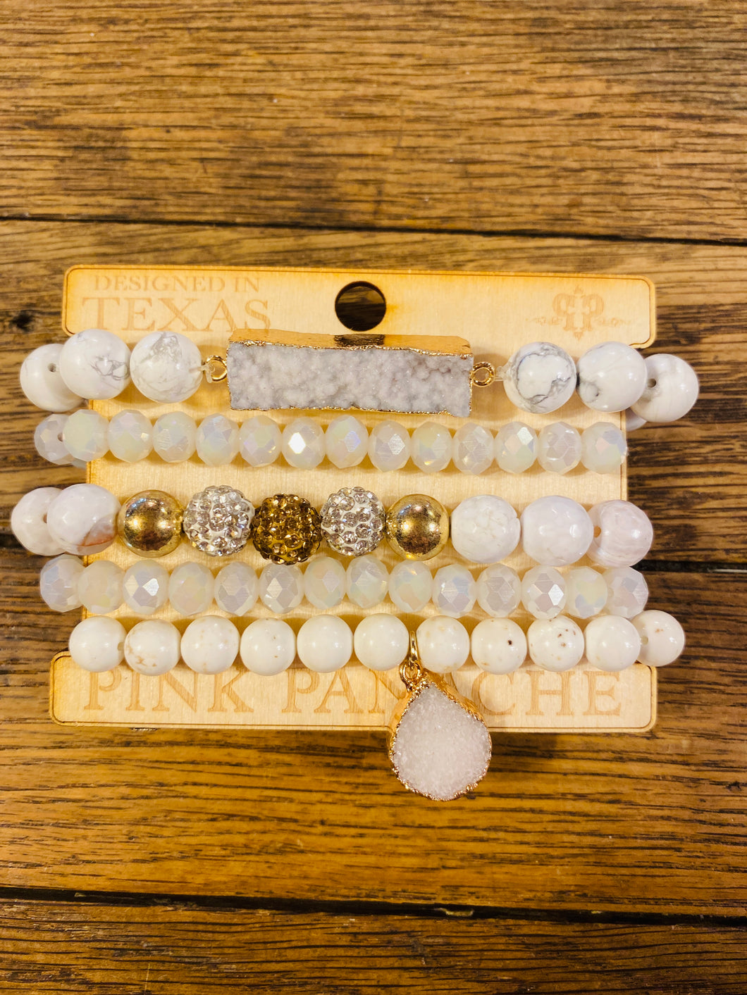 5 Strand White Bracelet with Druzy
