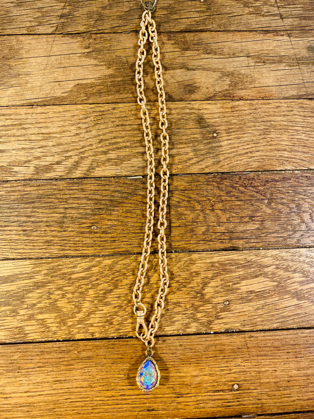 Gold Swivel Chain Necklace with Bronze Pear Drop