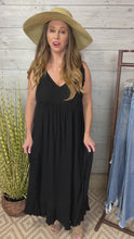 Load and play video in Gallery viewer, Black Maxi Dress with Fringe Hem Detail
