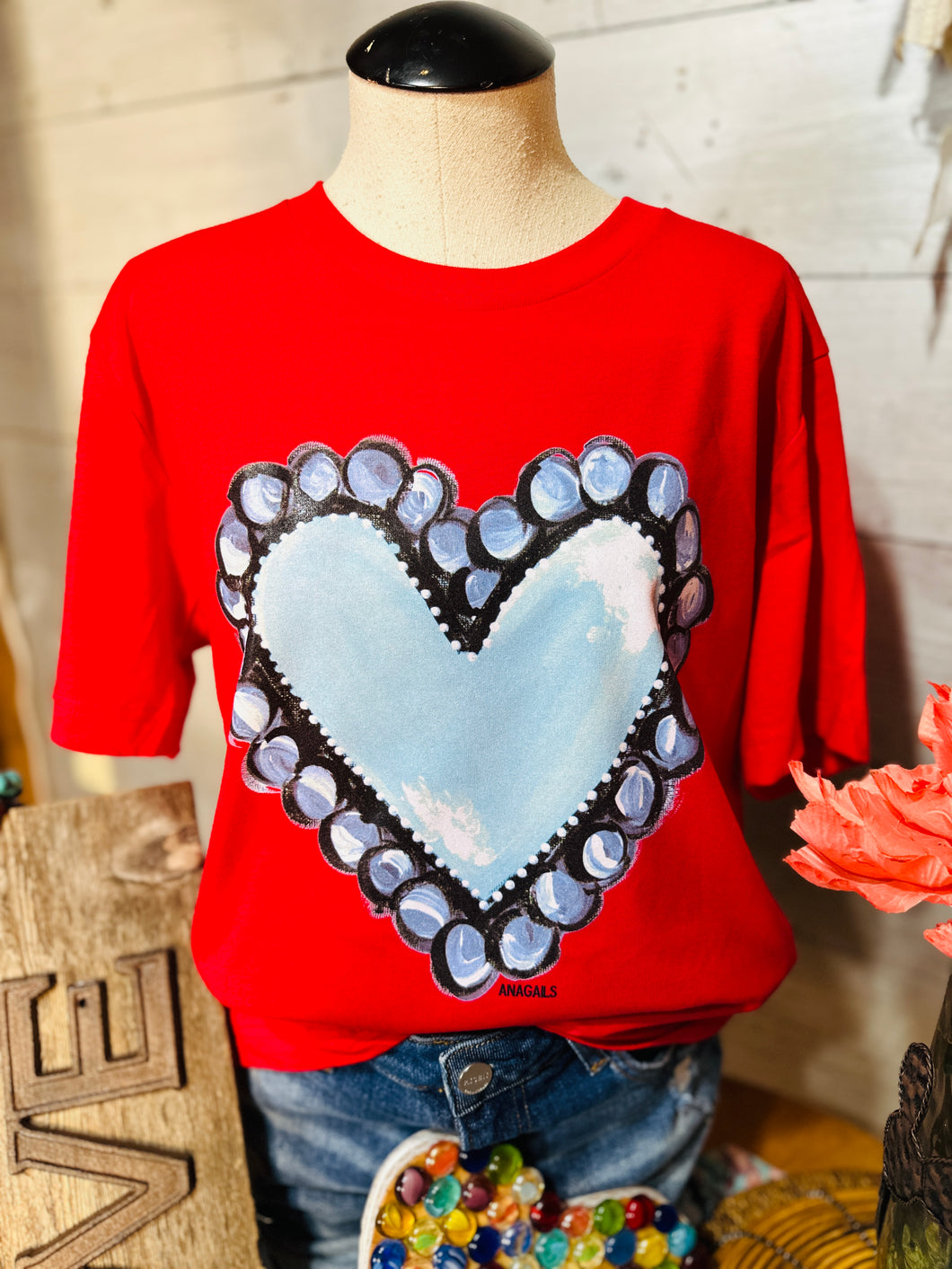 Hand Painted Turquoise Concho Heart Tee
