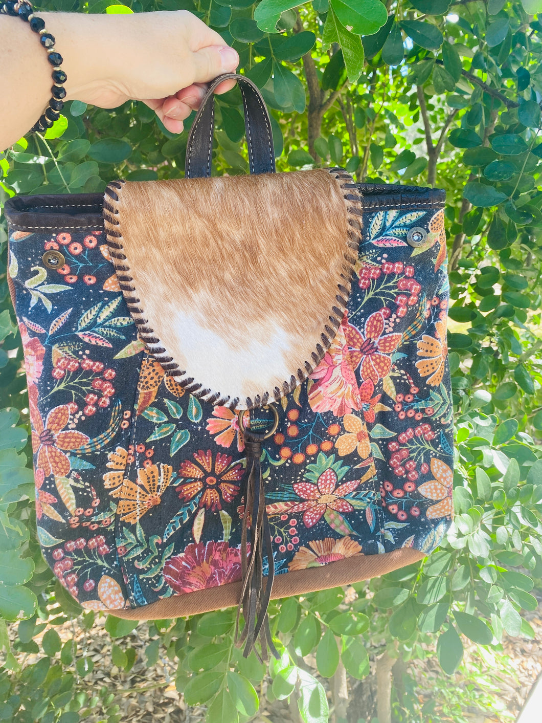 Cowhide Floral Backpack