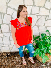 Load image into Gallery viewer, Red Embroidered Floral Blouse
