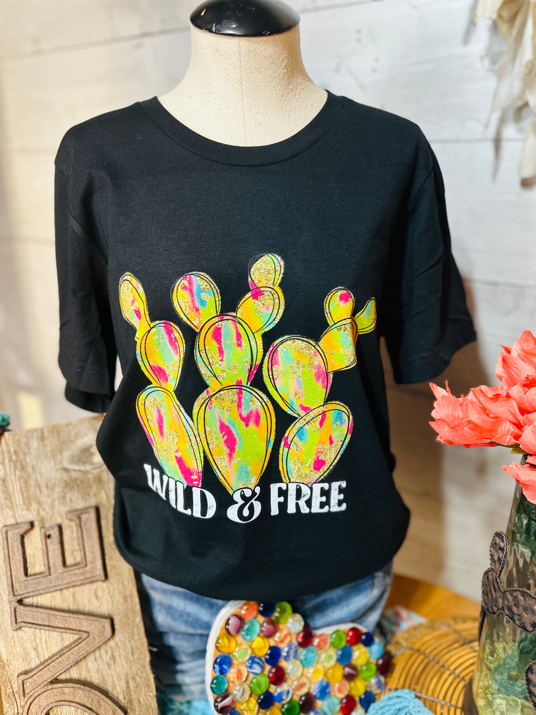 Wild & Free Colorful Cactus Tee