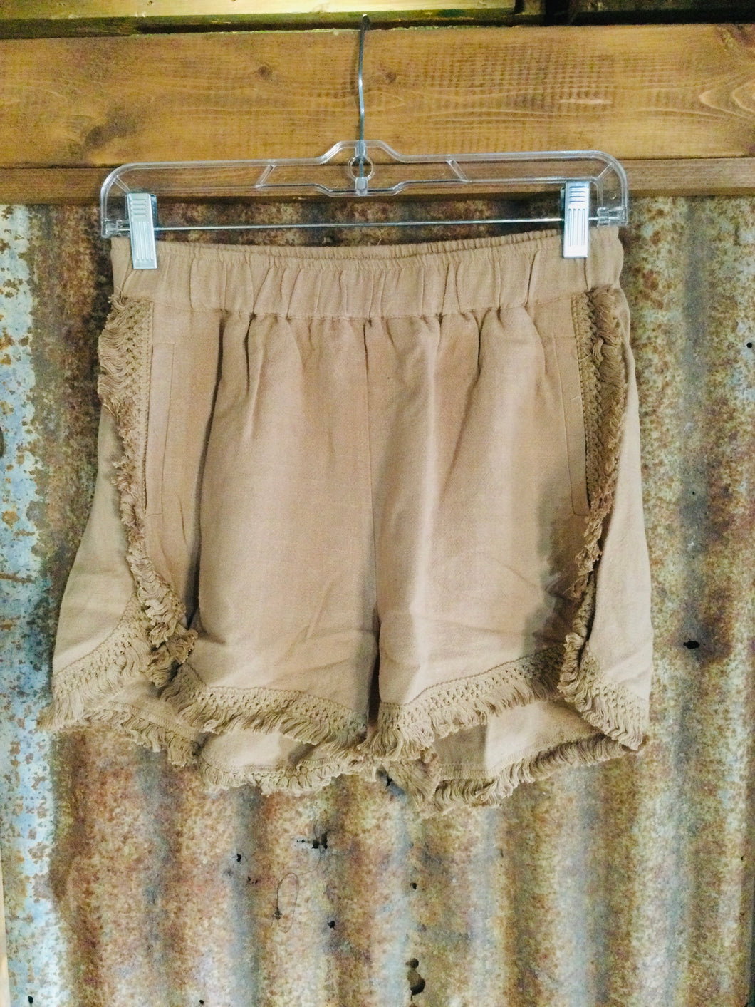Fringe Hem Pull On Linen Shorts