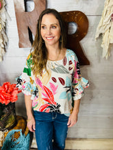 Load image into Gallery viewer, Leaf Print Ruffle Sleeve Blouse
