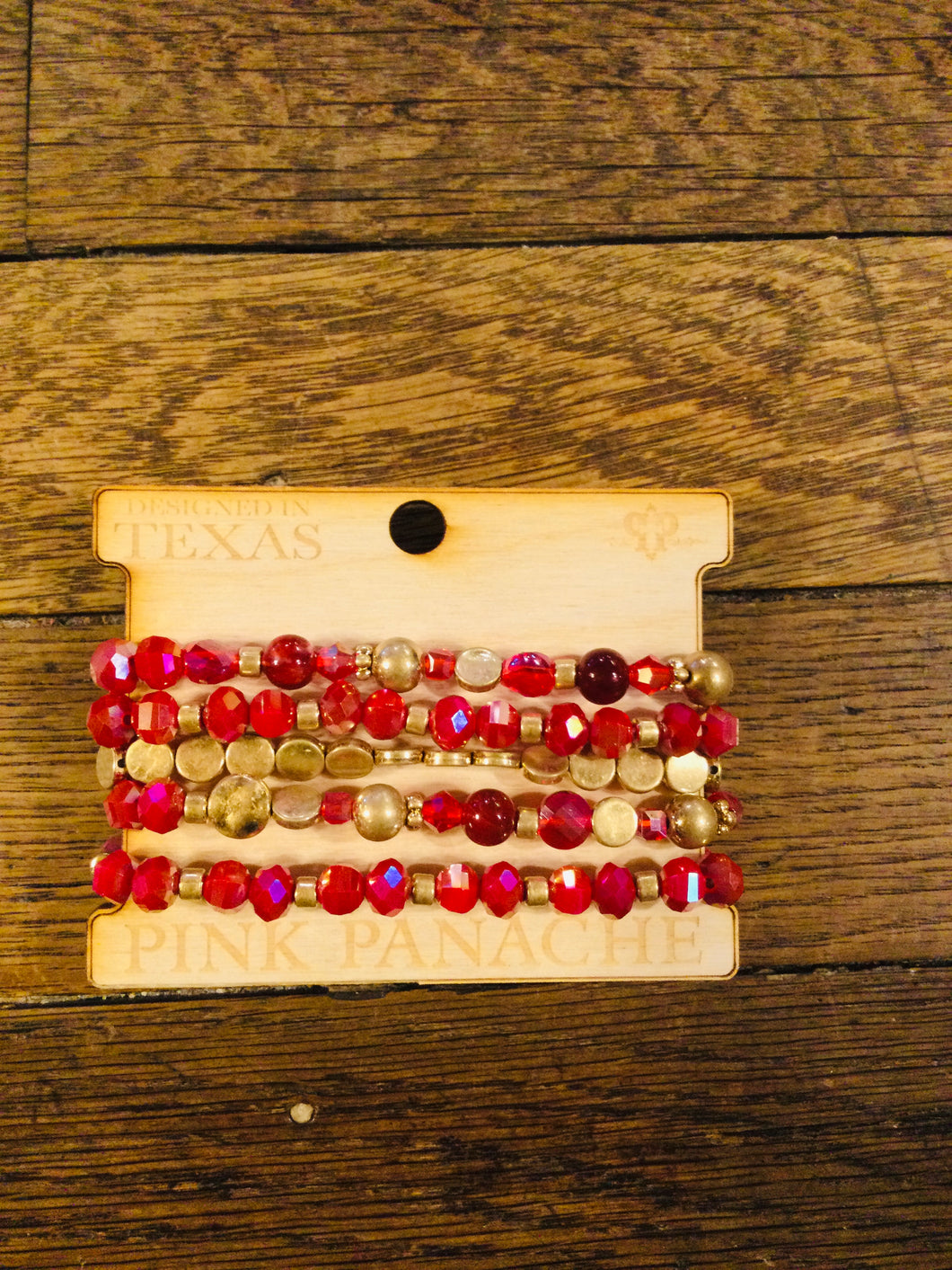 5 Strand Red & Gold Beaded Bracelet