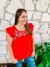 Load image into Gallery viewer, Red Embroidered Floral Blouse

